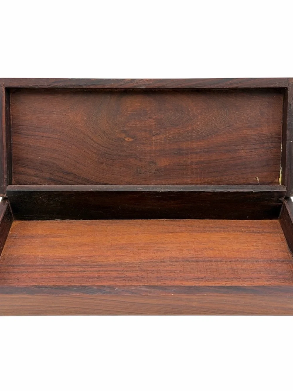 Vintage Hand Carved Wooden Trinket Jewelry Box Elephant Inlay 10” Long